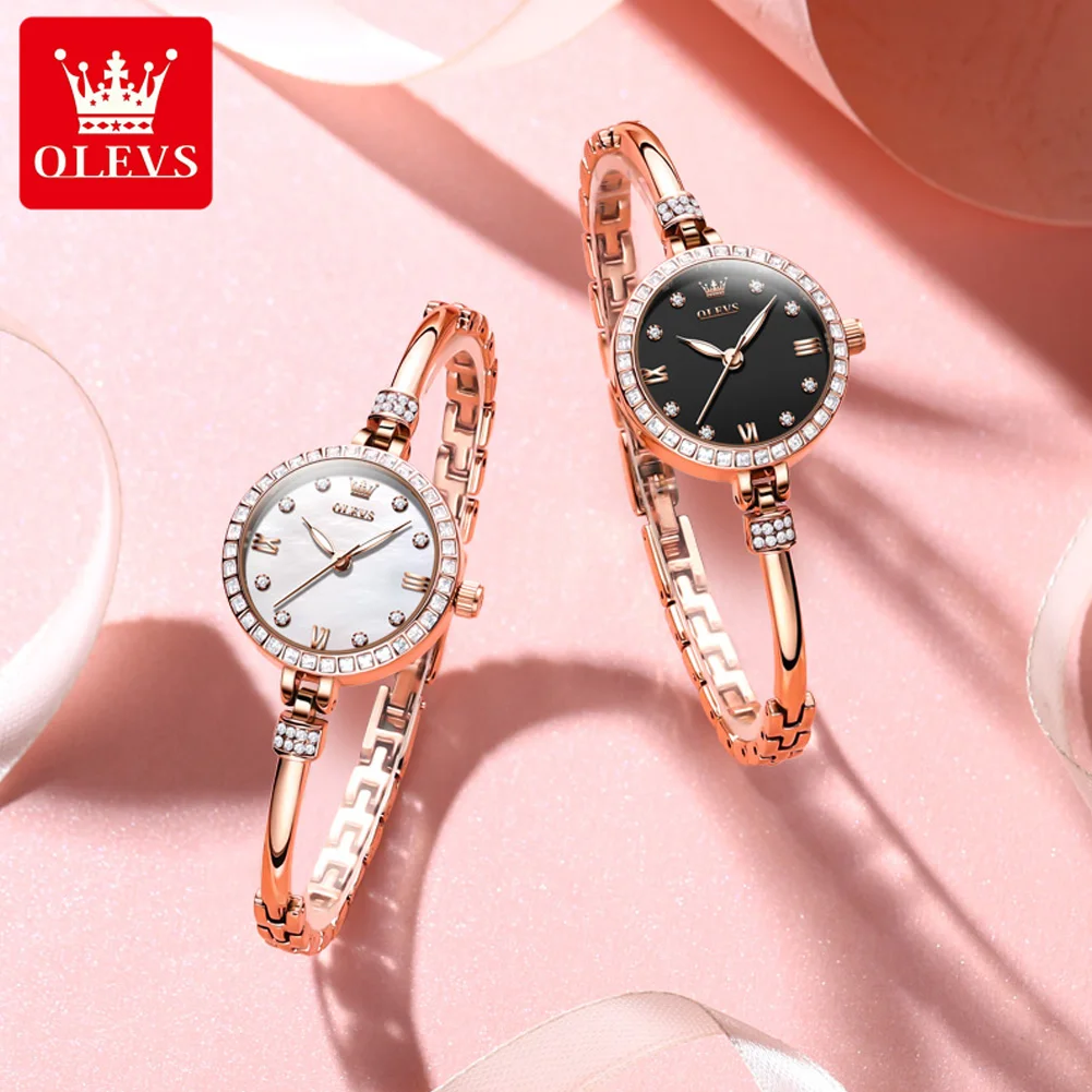 OLEVS Fashion Rose Gold Bracelet Quartz Watch for Women Stainless Steel Waterproof Luxury Diamond Watches Women Montre Femme