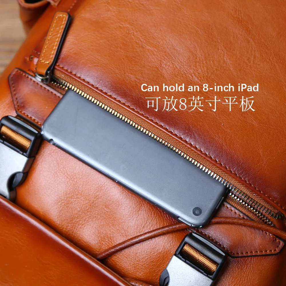 NZPJ Men's Genuine Leather Backpack Top-Grain Cowhide Flap Large Capacity Outdoor Travel Retro Casual Laptop Bag