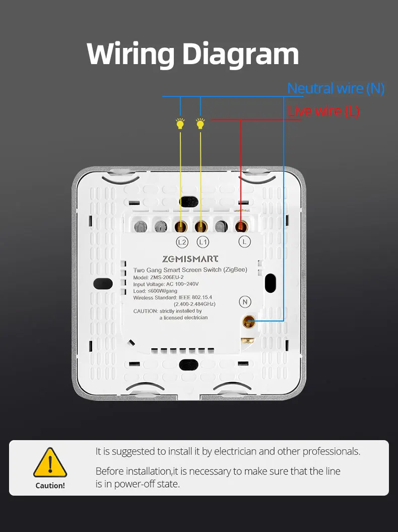 Zigbee DIY Name Switch with Display Screen Touch Panel EU Light Switch Works wit