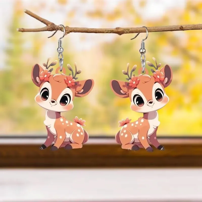 1 pair of cute and charming Christmas elk earrings, 2D acrylic cartoon earrings holiday gift - Image 4