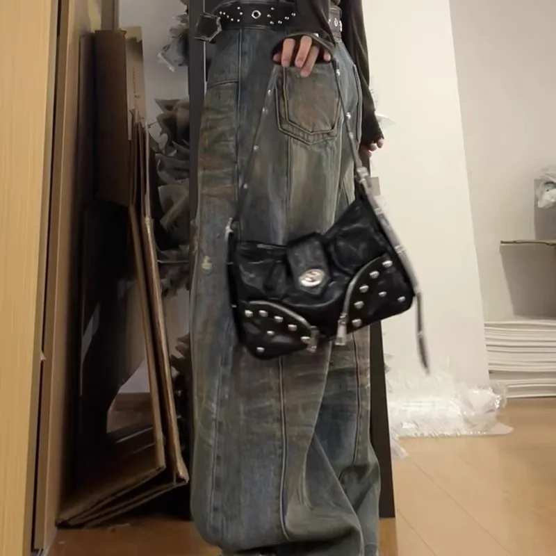 Vintage Belts Deco Women Shoulder Bags Designer Armpit Bag Punk Motorcycle Bag Luxury Pu Leather Lady Handbag Female Purse