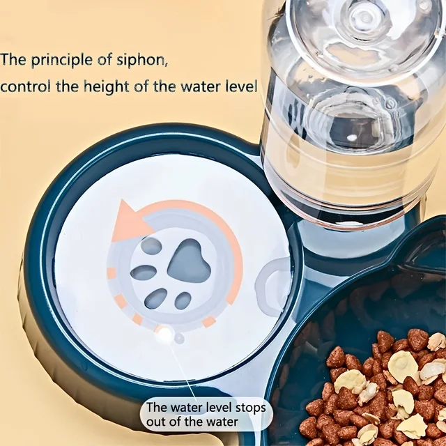Pet Bowls With Water Feeder, 3 In 1 Ear Design Tilted Cat Water And Food Bowl Set With Gravity Water Bottle For Neck Protection 4