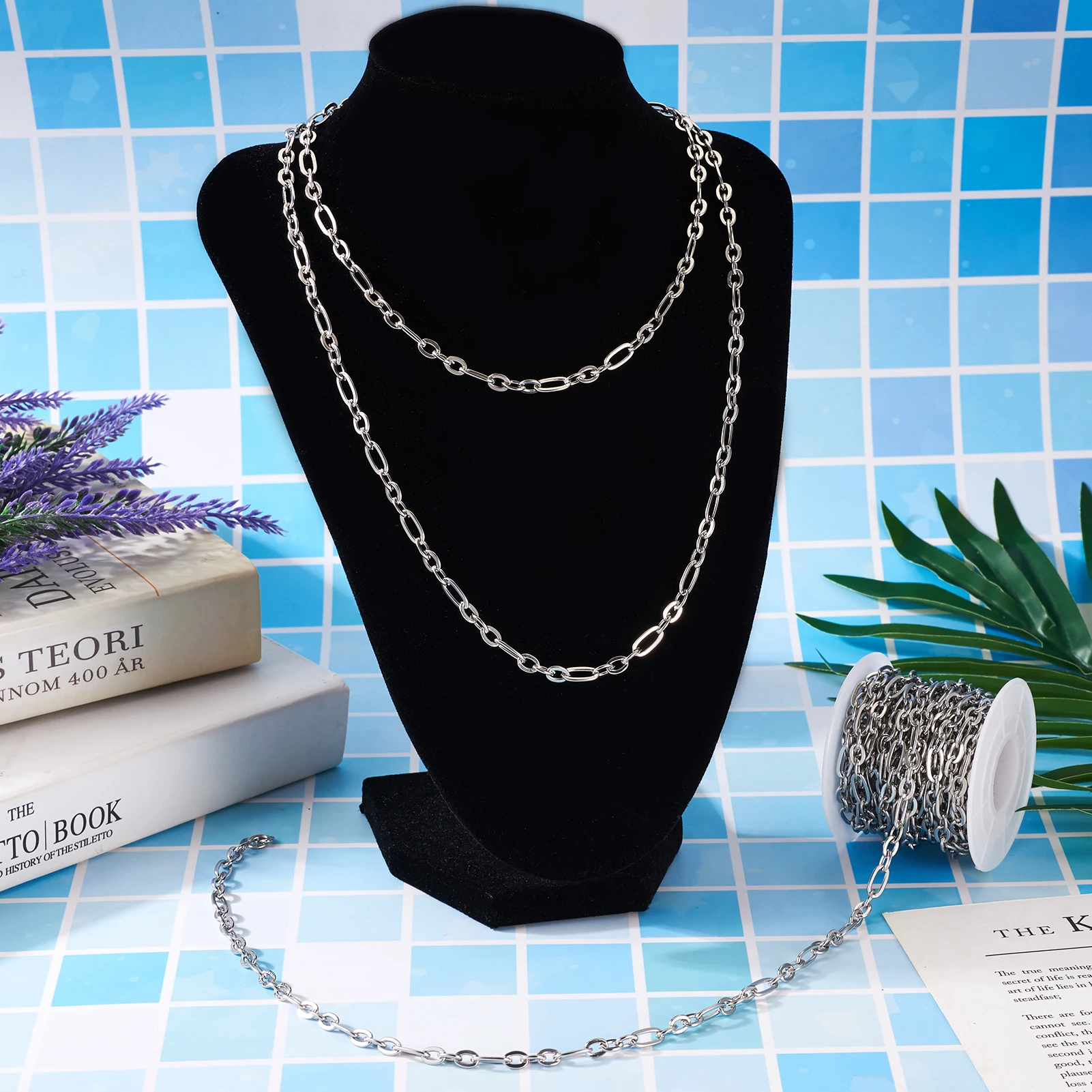 5M 304 Stainless Steel Figaro Chains With Lobster Clasps Open Jump Rings For Link Chain Necklace DIY  Jewelry Making Findings