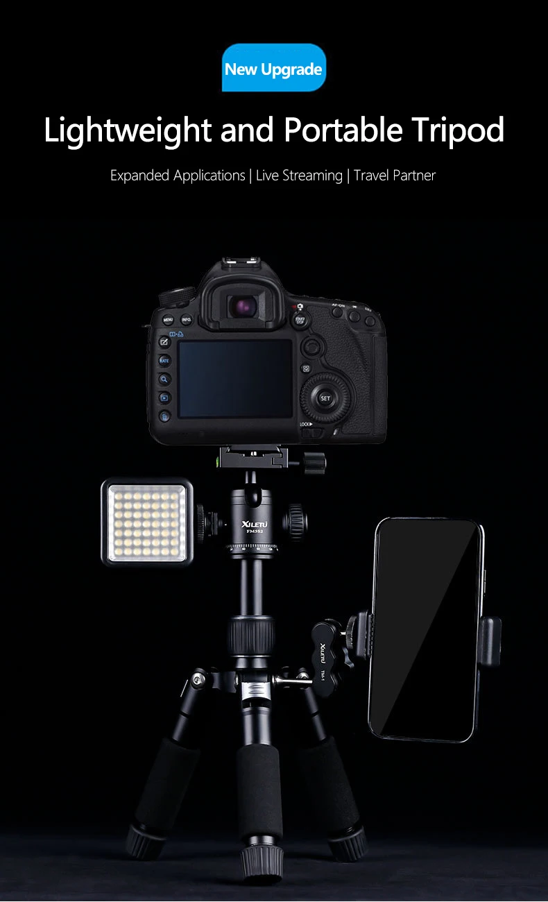 Description Picture 2 of itemXILETU FM5S2 NEW Mini Portable Travel Tripod Lightweight Desktop Live Video Tripod Cold Shoe Expansion Bracket for DSLR Camera
