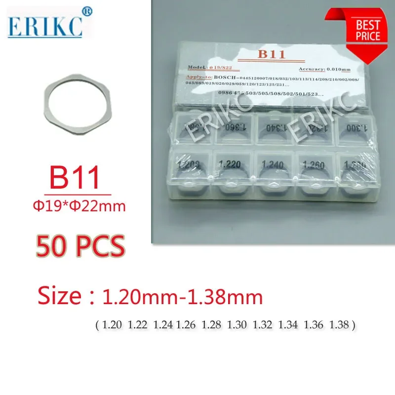 

50PCS ERIKC Common Rail Injector Adjust Shims B11 Size 1.20-1.38mm Adjustment Washers Shims Gaskets Repair Kits for Bosch Nozzle