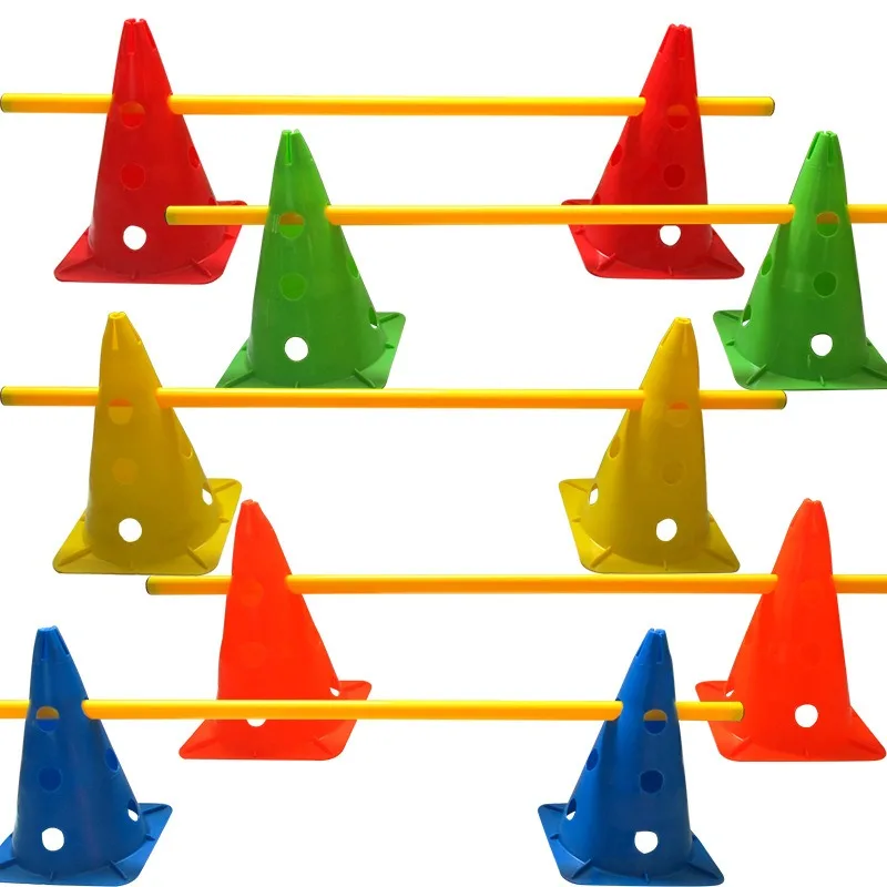 4Pcs Soccer Basketball Training Set Sign Bucket With Pole Barrier Cones Bucket Football Training Marker Pole Barricade Equipment