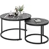 27.5" Nesting Coffee Table,Round Coffee Table Set of 2,Wooden Marble Pattern Nesting Table,Modern End Table for Living Room, 5