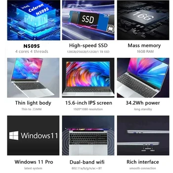 15.6″ Laptop Computer Intel Celeron N5095 Notebook PC Gamer 16GB DDR4 128GB-2TB SSD Office Study PC Windows 11 1080P Laptops 2 15.6" Laptop Computer Intel Celeron N5095 Notebook PC Gamer 16GB DDR4 128GB-2TB SSD Office Study PC Windows 11 1080P Laptops 2