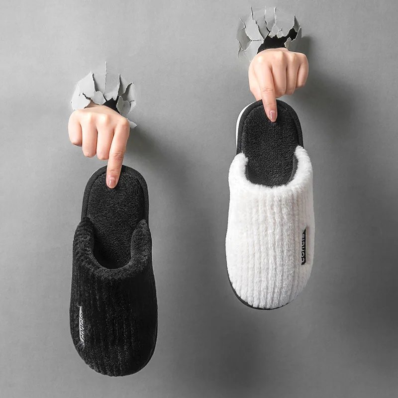 Indoor Slippers Women Men Autumn Winter Thick Sole House Warm Fur Shoes Couples Home Non-Slip Large Size Men'S Cotton Slippers 4