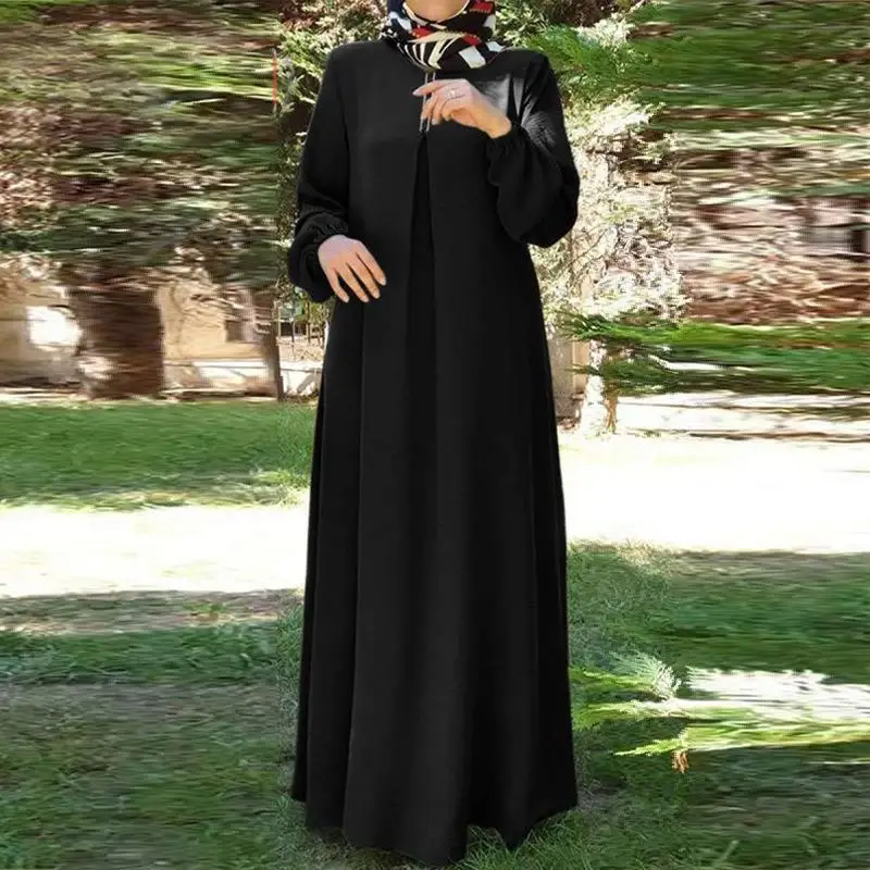 Black Dresses For Muslim Women Long Sleeve Abaya Ramadan Elegant Wear Summer Winter Vintage Loose Comfortable Robe