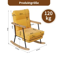 Fauteuil à bascule Superaly, fauteuil à bascule avec accoudoirs, repose-pieds réglable, avec structure en métal, jaune brunâtre 6