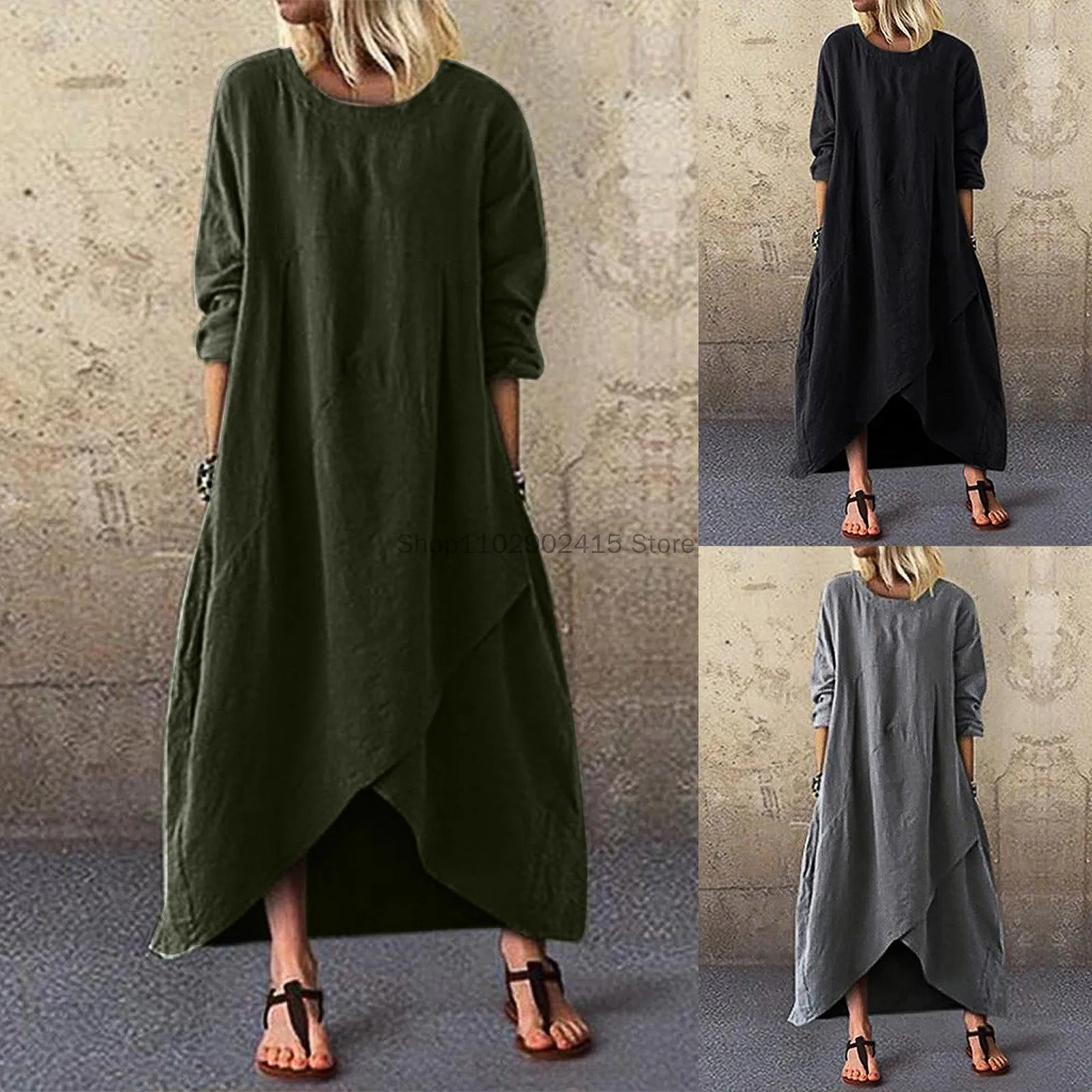 

Plus Size 5XL Long Dresses for Women Summer Vintage Cotton and Linen Loose Boho Dress Irregular Hem Oversized Beach Maxi Dress