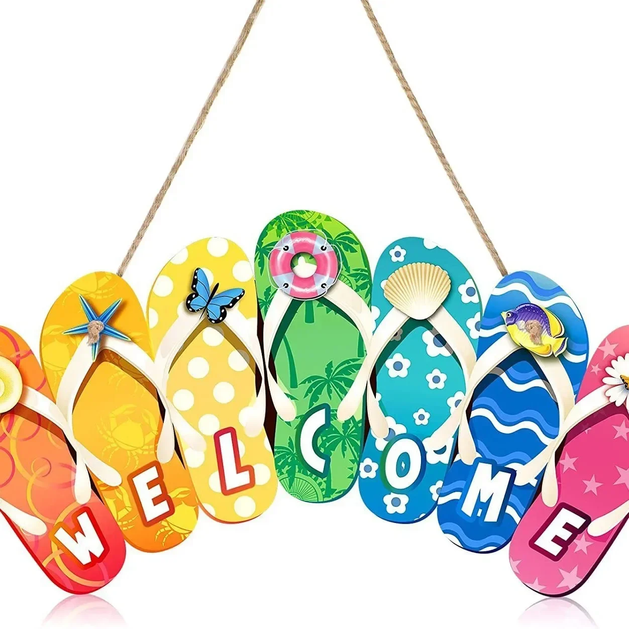 

Hawaiian Party Decoration Flip Flop Wooden Door Pendants Summer Beach Welcome Sign Kids Happy Aloha Luau Birthday Party Decor