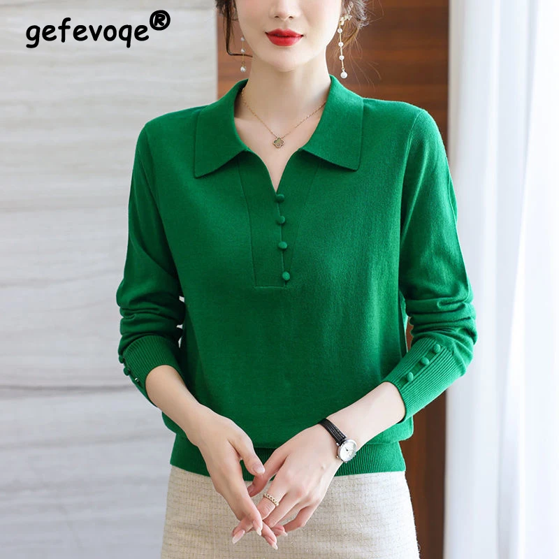 여성용 블랙 아크릴 니트 다이아몬드 비즈 O-넥 긴팔 스웨터, 한국 패션 시크 풀오버 스웨터, 가을 겨울 8 여성용 오버사이즈 솔리드 심플 시크 버튼 스웨터, 레이디 라펠 캐주얼 패션, 올 매치 니트 풀오버 상의, 가을 겨울 점퍼