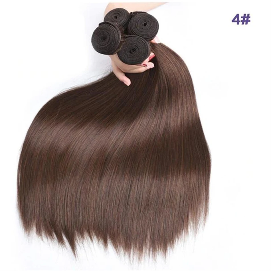 #4 Bruin Gekleurde Steil Menselijk Haar Bundels Braziliaanse Human Hair Weave Extensions Voor Zwarte Vrouwen 1/3/4 Bundels Groothandel