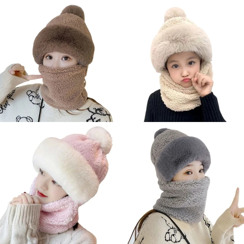 

Y1UB Plush Trapper Hat Winter Balaclava Fleece Hood Ski Mask Hooded Hat Scarf Wrap