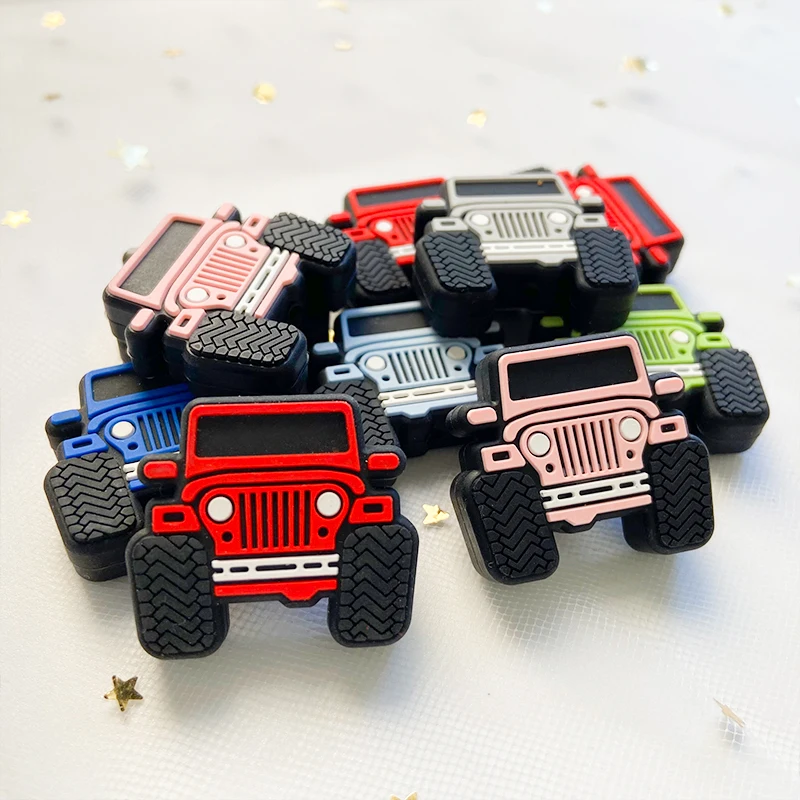 10pcs BPA Free Baby Silicone Beads Cartoon Jeep Beads DIY Teeth Necklace Food Grade Baby Shower Gift 4