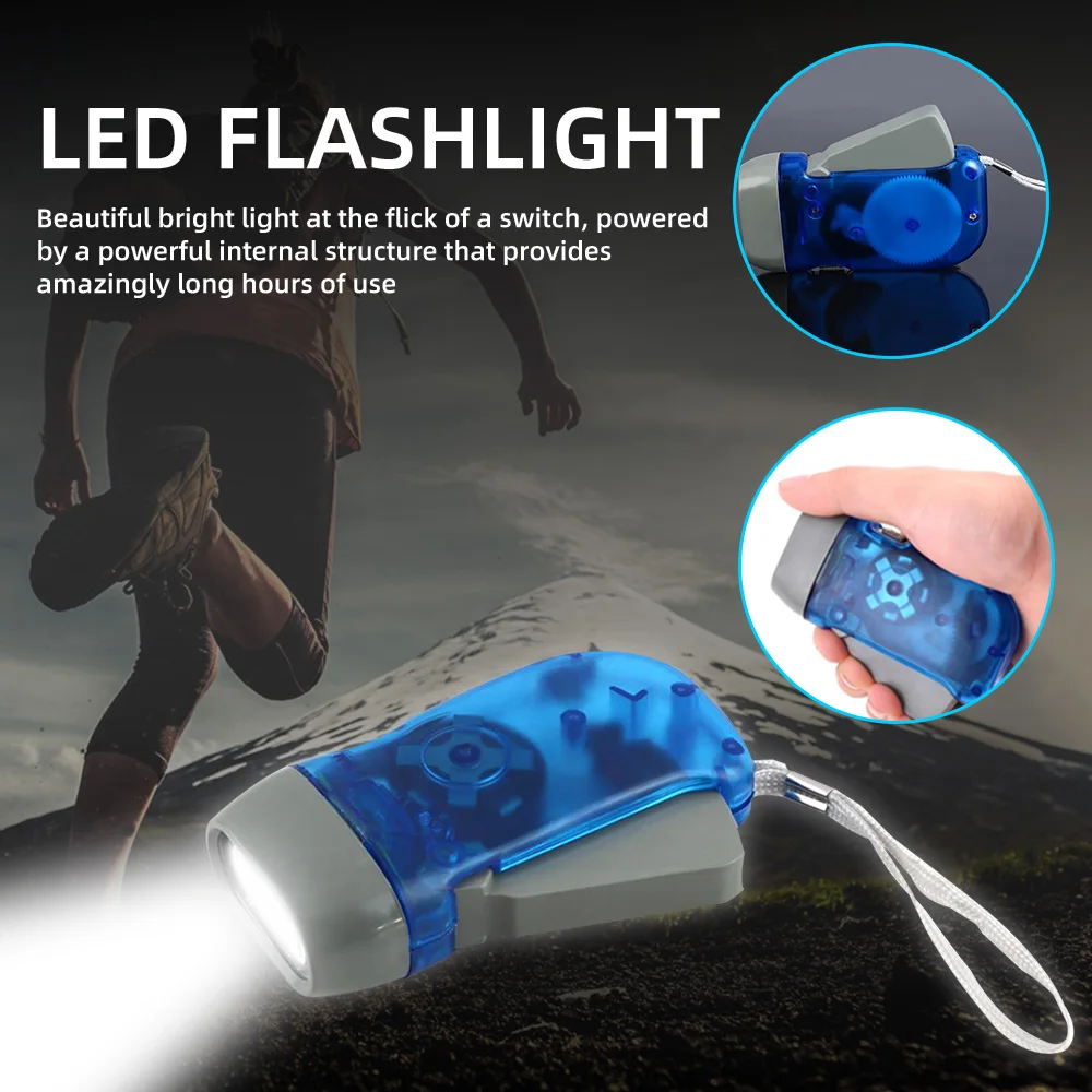 Hand Crank Flashlight-Camping-Home-Car-No Battery-LED Bright Light