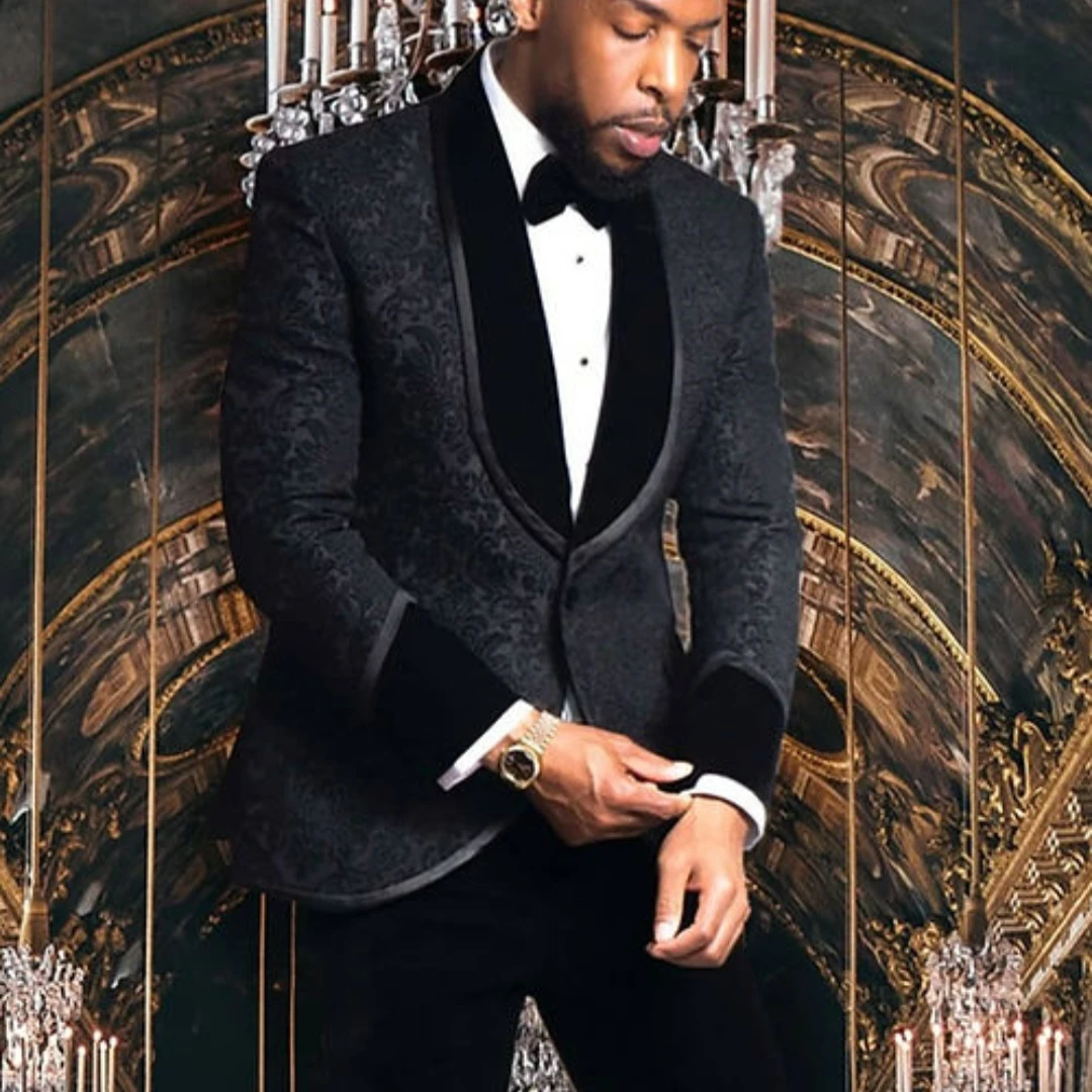 Jacquard Wedding Suit Jacket for Men Shawl Lapel Male Prom Blazer 1 Piece Floral Formal Groom Tuxedo Jacket Slim Fit Terno