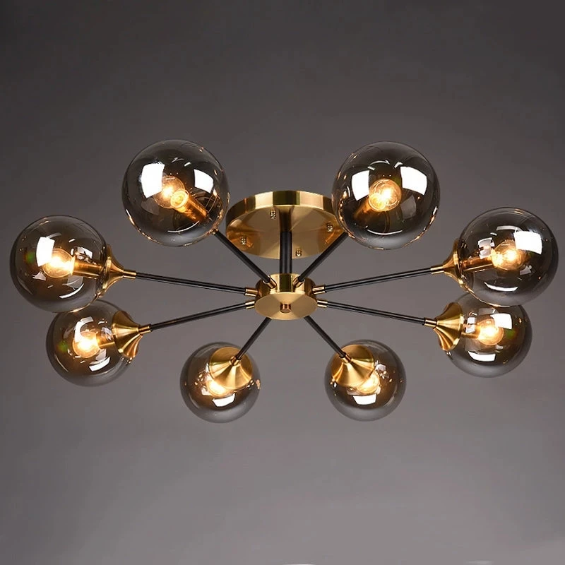 

Modern Led Glass Ball Chandelier Smoke Grey/Clear Glass Dining Room Bedroom Pendant Lamp Gold Home Deco Hanging Light Fixtures