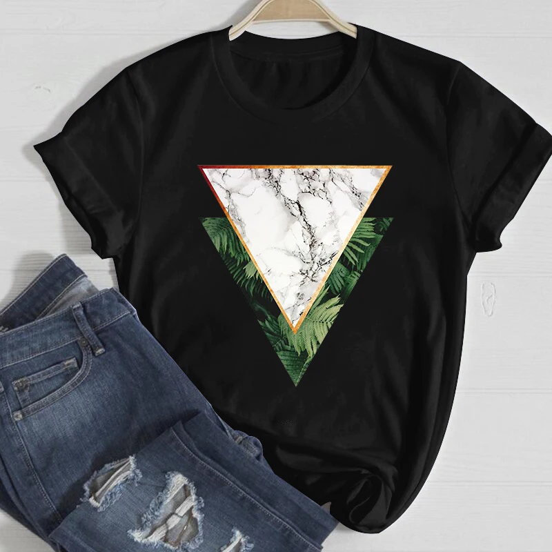

2022 New Black T Shirt Lady geometry Summer Short Sleeve Cartoon Print Tshirts Women Tops Loose White T-shirts female Clothing