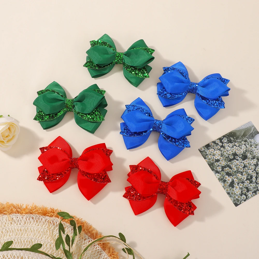 2 Stück Neue Pailletten-Schleifen Haarspangen Mädchen Kinder Glänzende Haarklammern Modische Kopfbedeckung Kinder-Haaraccessoires Geschenke Großhandel – Detail 7