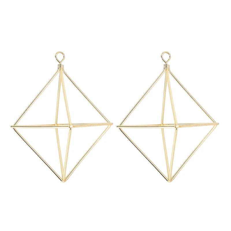 

2X Freestanding Hanging Planters Geometric Swing Wrought Iron Air Plants Holder Triangular Shaped Metal Rack Gold