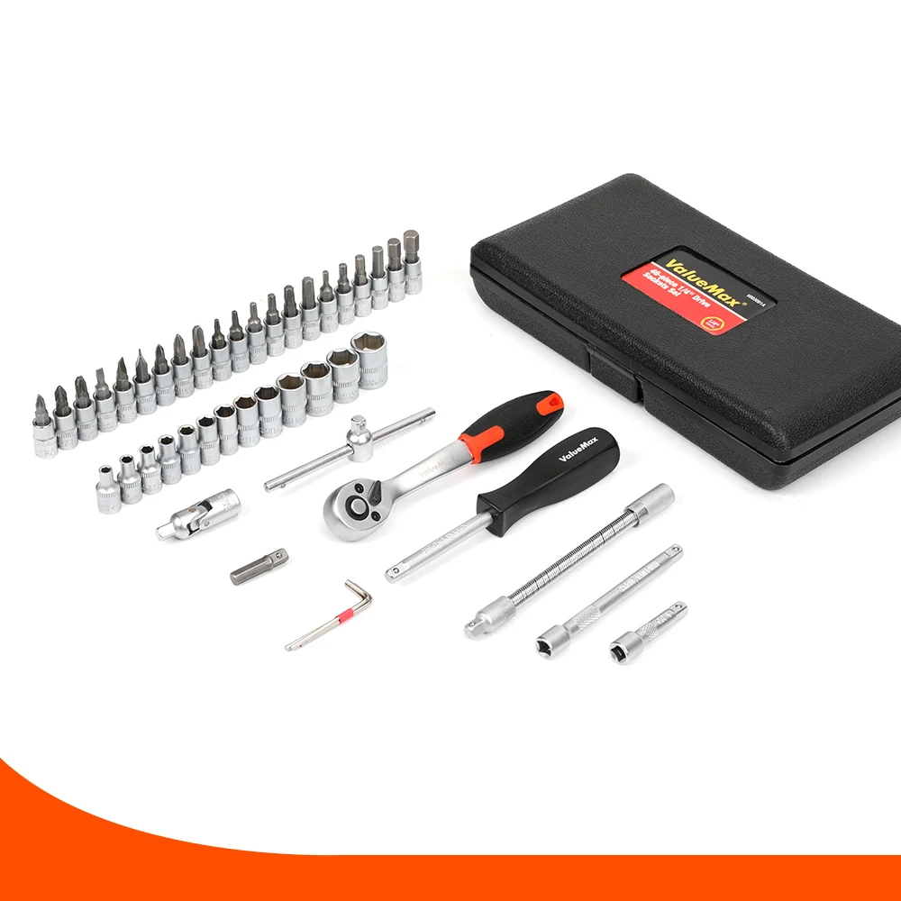 ValueMax 46pc Car Repair Tool Kit 1/4"Socket Wrench Set Repair Tools Box for Home Ratchet Screwdriver Bits