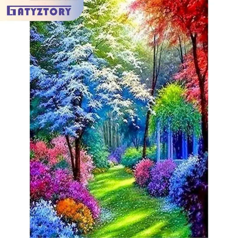 

GATYZTORY 40x50cm Painting By Numbers Handiwork Colorful Forest Scenery Number Painting On Canvas Decorative Painting Gift Artwo