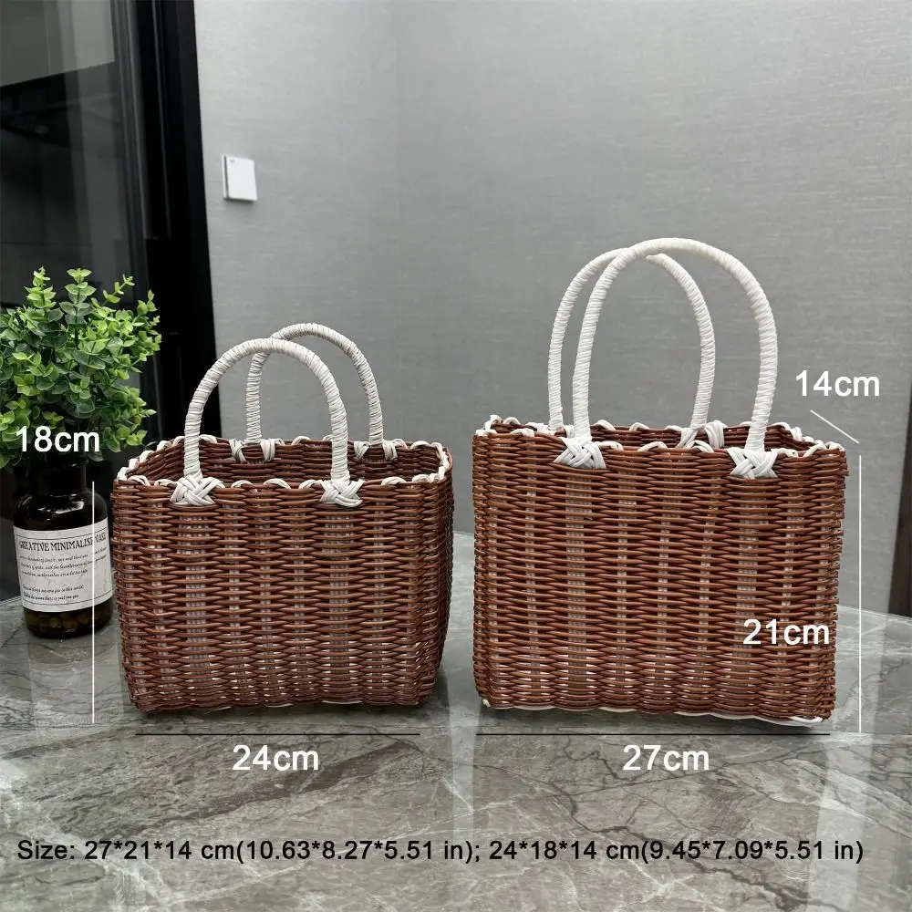 New Imitation Rattan Storage Basket Plastic Square Hanging Baskets with Handle Hand-woven Woven Handbag Flower