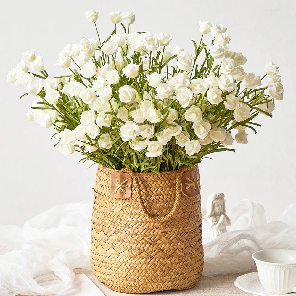 47cm PE Rosen Künstliche Blumenzweige Weiße Rosen Kunstblumen für Rustikale Heim- und Gartendekoration Blumenarrangements Hochzeitsbrautsträuße
