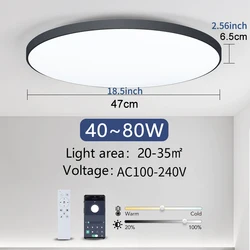 Modern Dimmable Smart LED Ceiling Lamp with App & Remote Control (Black - 80W)