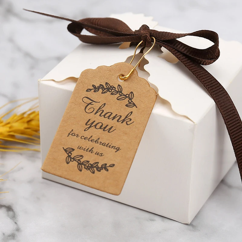50Pcs Thank You for Celebrating with Us Card Packaging Decoration Wedding Guest Gift Birthday Party DIY Labels 3x5cm Paper Tags Greeting Cards Thank You Cards