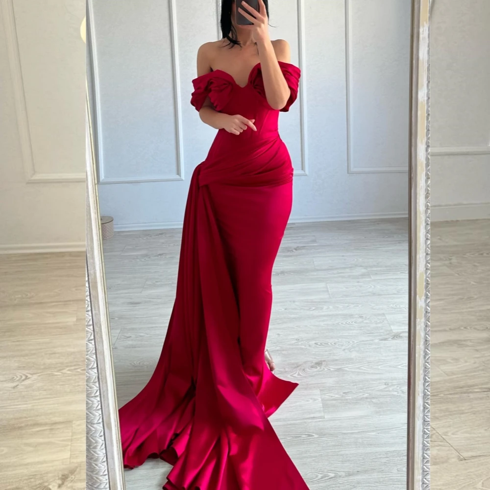 

Satin Pleat Ruched Celebrity A-line Off-the-shoulder Bespoke Occasion Gown Long Dresses