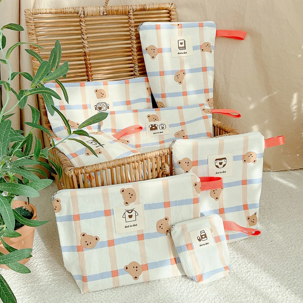 Korean Baby Diaper Bag Canvas Mommy Makeup Bag Canvas Newborn Baby Bottle Bags Travel Stroller Storage Bags 2
