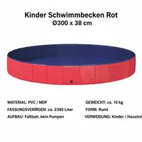Piscine pour enfants ronde Ø 300 x 38 cm rouge, piscine pour enfants dans le jardin et sur la terrasse, bassin pour jeux d'été et plaisir aquatique, piscine familiale pour loisirs en plein air, grande piscine pour enfants à la maison et en vacances 3