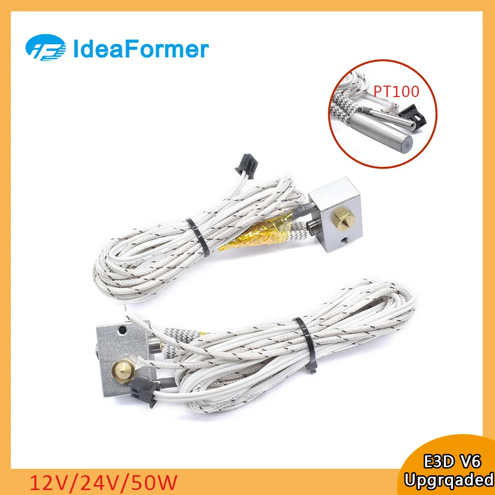 Aquecedor Bloco de Alumínio Ntc100k Termistor 12v 24v 50w Tubo de Aquecimento para E3d v6 Hotend Extrusora 3d Printer Parts Atualizado v6