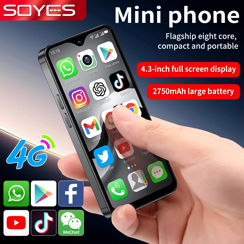 SOYES F9 Max 4G LTE Mini Smartphone Android 12 Octa-Core 4.3 Inch 6GB+128GB Mobile Phone 2750mAh Type-C OTG Small Phone Face ID