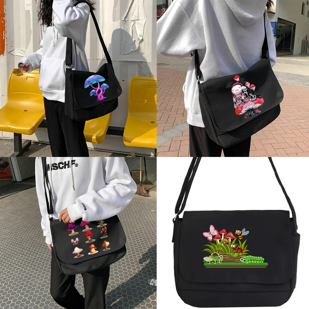 shoulder Messenger Bags Harajuku Canvas Crossbody Bag women Japanese Diagonal pouch Girl Student Envelope Bags Mushroom pattern