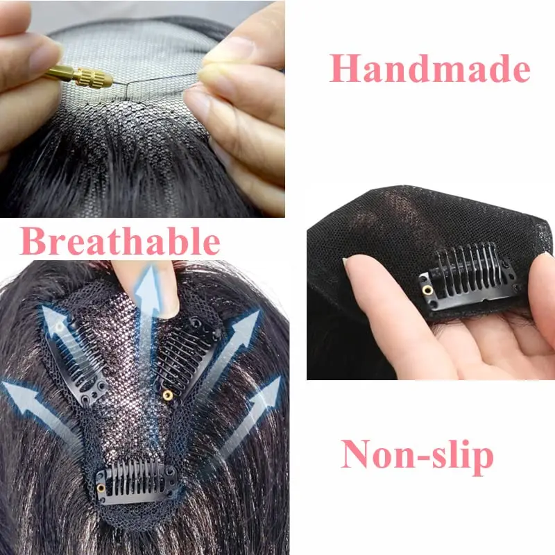 Human Hair Toppers Swiss Lace Invisible Real Human Hair Toppers Clip In Natural Hairpieces Bangs for Women Loss Hair Volume Summer Hand-woven