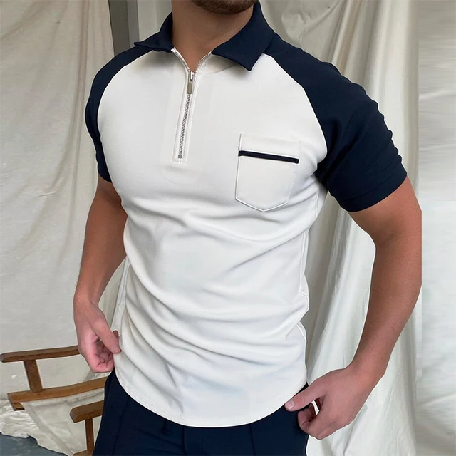 2021New Summer Men's Polo Shirt Joining Together Letters Color Polo Shirts Brand Men Short-Sleeved Tees Shirt Man Clothes S-3XL White