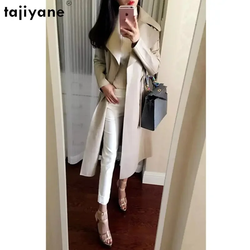 

Tajiyane Genuine Leather Jacket Women Soft Sheepskin Leather Jackets Women Autumn Winter Elegant Long Leather Coat Windbreaker