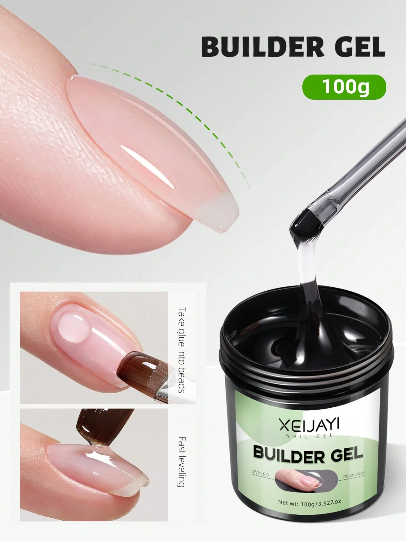1개 100g 건축용 닦아낼 필요 없는 젤 베이스 코트, LED 클리어 젤 베이스 젤 광택 마감, 오래 지속되는 젤 폴리쉬