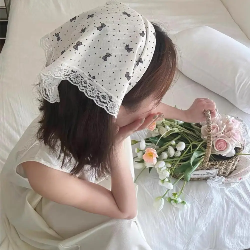 Sweet Lace Headscarf Triangle Hair Scarf Gilrs Holiday Retro Hair Bands Bandana Headwarp Headwear Floral Lace Hair Scarf Wraps
