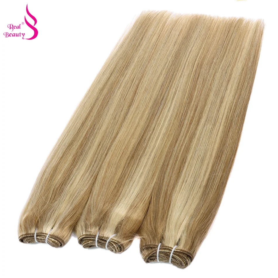 Fasci di tessuto brasiliano per capelli lisci biondo platino di vera bellezza 14 "-28" estensioni dei capelli Remy ad alto rapporto marrone # 4 Biondi P6/613 # - immagine 2
