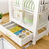 Small Kitchen Cabinets Multi-layer Cupboard Kitchen Countertop Storage Box with Drain Rack Dishes and Chopsticks Storage Rack 3