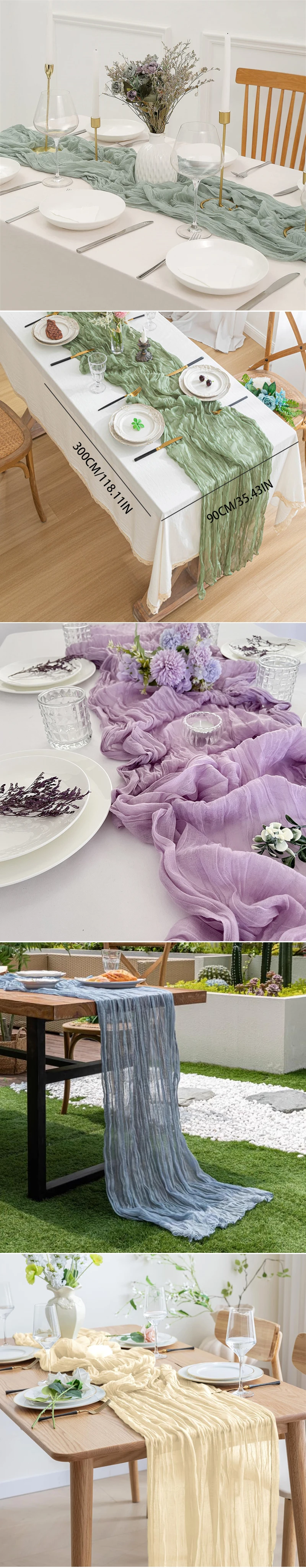 Description Picture 2 of item14 colour Boho Gauze Sheer Cheese Cloth Gauze Table Runner Rustic Cloth Table Runner for Wedding Baby Birthday Party Decorations