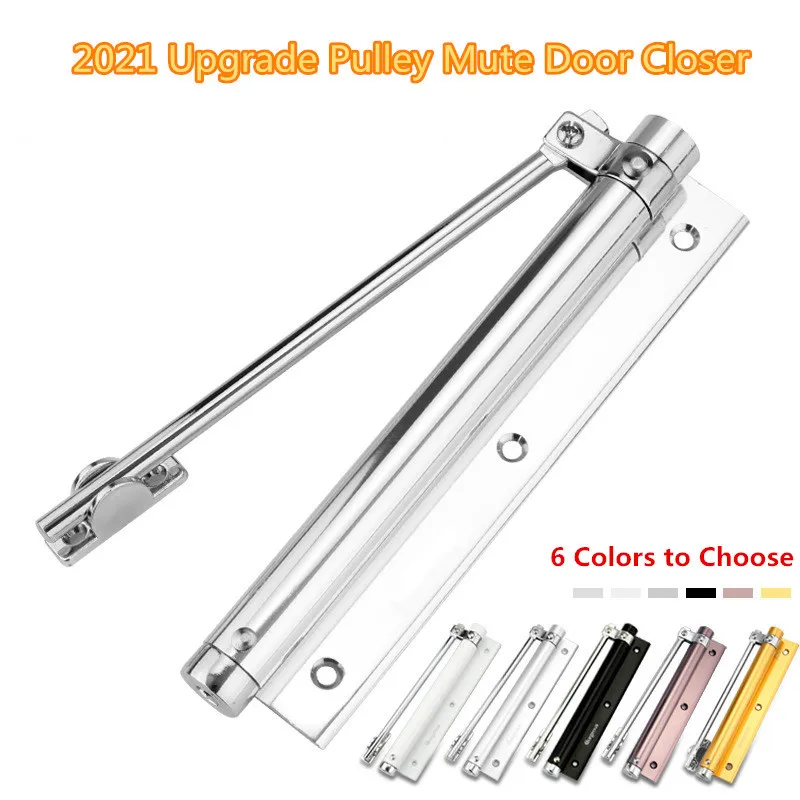 Door closer aluminum alloy upgrade pulley mute door closer adjustable force automatic door closing device smooth silent use for types doors