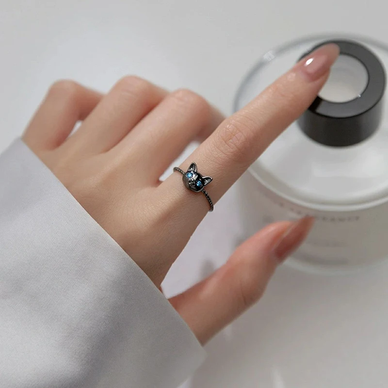 Blue Eyes Cat Open Ring For Girl Sweet Cute - PeticaDeals