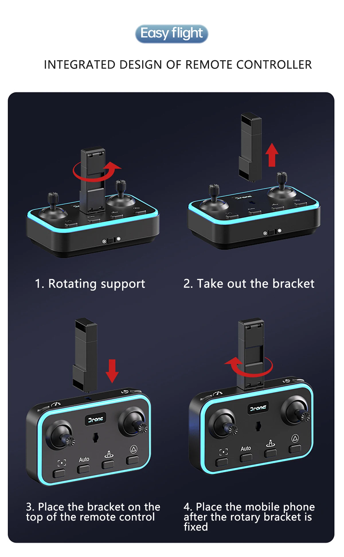 JJRC H111 RC Drone, mobile phone top of the remote control after the rotary bracket is fixed